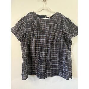 LOFT Plaid Shimmer Short Sleeve Blouse Women’s Size 24